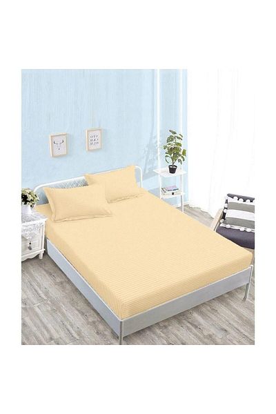 Sonia-home Bed cover set with elastic and pillowcases, Finet damask, mustard, 140x200cm, 50x75cm
