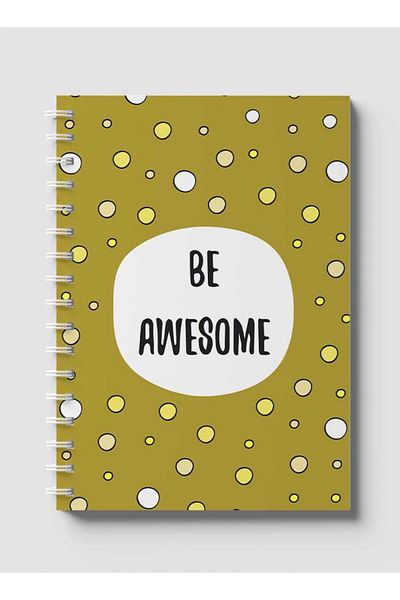 LOWHA Spiral Notebook with Front and Back Hard Covers Featuring Be Awesome & Dots Design