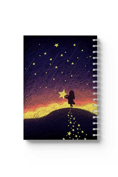 LOWHA Spiral Notebook with Front and Back Hard Covers Featuring Girl with Stars Design