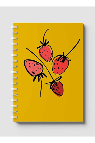 LOWHA دفتر ملاحظات حلزوني مع غلافين أمامي وخلفي صلبين بتصميم فراولة مرسومة يدويًا