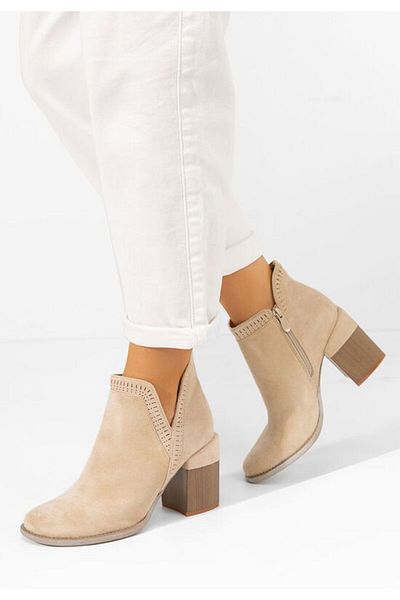 B T Shoes Traicy beige chunky heel ankle boots