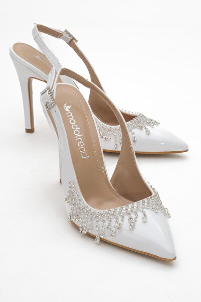 CCWAY AYAKKABI حذاء نسائي بكعب ستيليتو مفتوح مزين بأحجار متدلية من الجلد الأب...