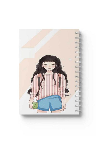 LOWHA Spiral Notebook with Front and Back Hard Covers Featuring Sad Girl Design