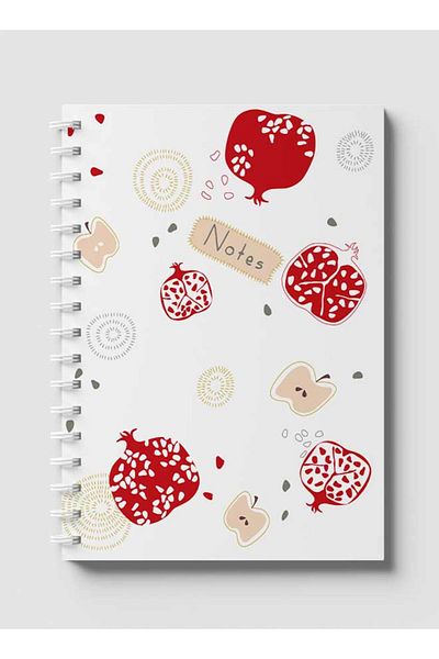 LOWHA Spiral Notebook with Front and Back Hard Covers Featuring Apple & Pomegranate Design