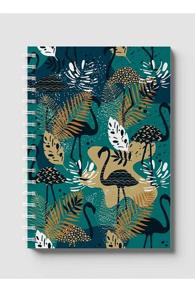 LOWHA Spiral Notebook with Front and Back Hard Covers Featuring Flamingo & Leaves Design