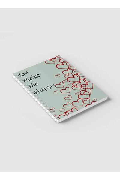 LOWHA Spiral Notebook with Front and Back Hard Covers Featuring Hearts You Make Me Happy Design
