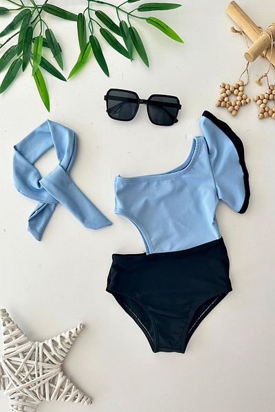 Minigimin Cicileri Miniğimin Cicileri One Shoulder Flounce Girl's Swimsuit - Blue