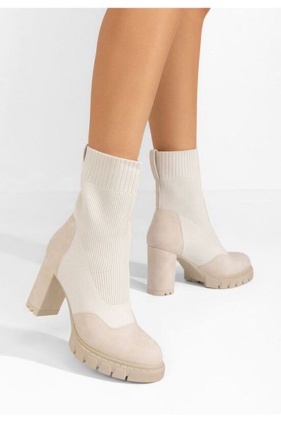 B T Shoes Opimia beige chunky heel ankle boots