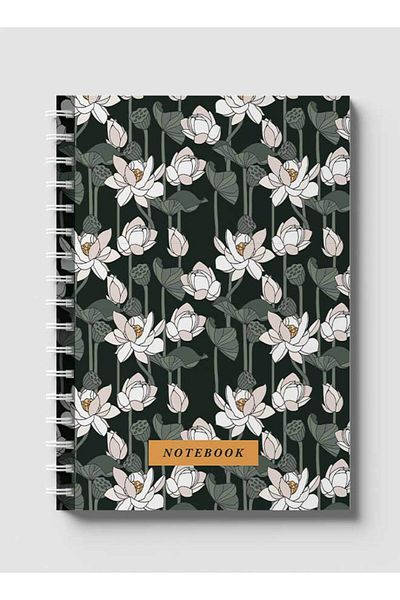 LOWHA Spiral Notebook with Front and Back Hard Covers Featuring Flowers Design