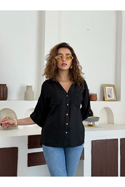 Azda Cămașă pentru femei cu mânecă scurtă și buzunar dublu Cod model:605