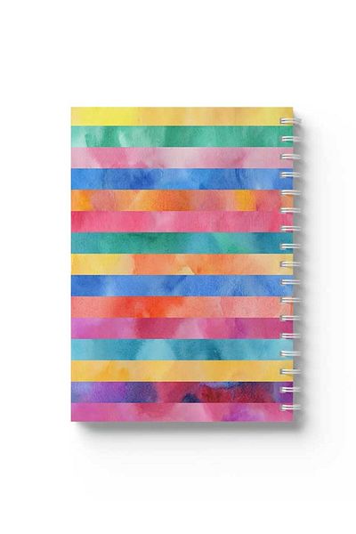 LOWHA Spiral Notebook with Front and Back Hard Covers Featuring Colourful Stripes Design