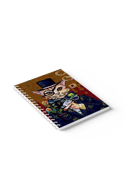 LOWHA Spiral Notebook with Front and Back Hard Covers Featuring Rich Cat Design