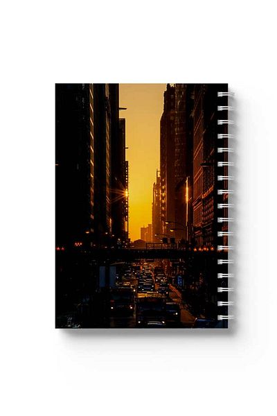LOWHA Spiral Notebook with Front and Back Hard Covers Featuring Sunset on the City Design