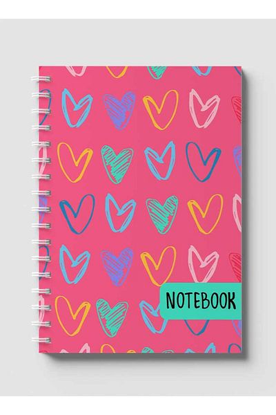 LOWHA Spiral Notebook with Front and Back Hard Covers Featuring Colored Heart Shapes Drawing Design