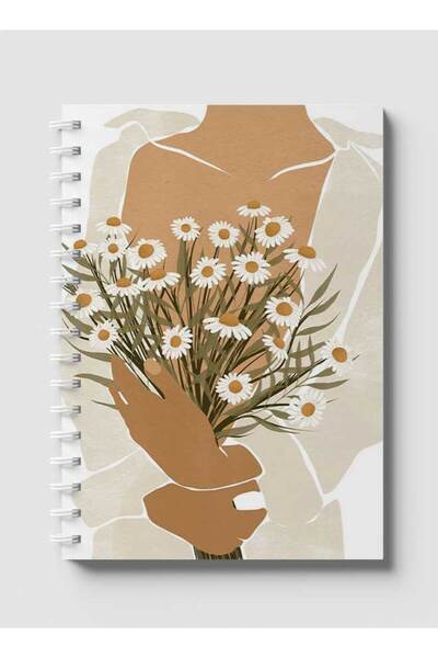 LOWHA دفتر ملاحظات حلزوني مع غلافين أمامي وخلفي صلبين بتصميم أيدٍ تحمل زهورًا