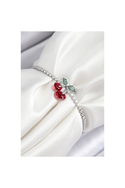 REBORN DESIGN Brass Zircon Stone Cherry Model Silver Color Elevator Women's Bracelet