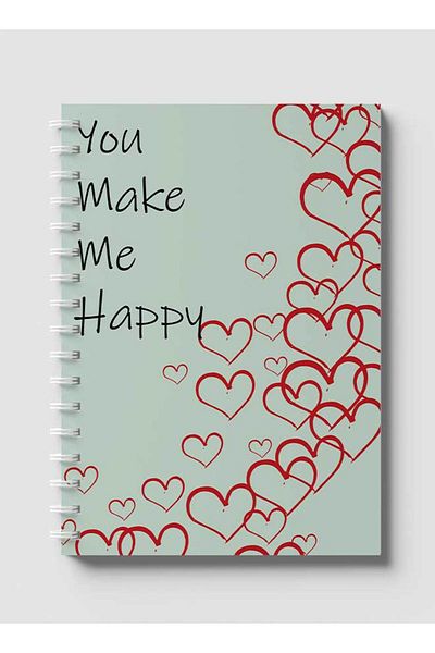 LOWHA Spiral Notebook with Front and Back Hard Covers Featuring Hearts You Make Me Happy Design