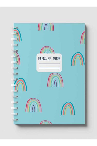 LOWHA Spiral Notebook with Front and Back Hard Covers Featuring Rainbow Doodle Design