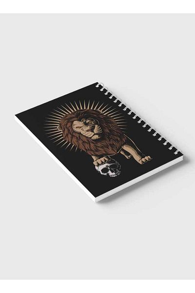 LOWHA Spiral Notebook with Front and Back Hard Covers Featuring Lion with A Skull Design