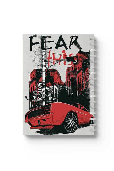 LOWHA Spiral Notebook with Front and Back Hard Covers Featuring Fear This with Car Design