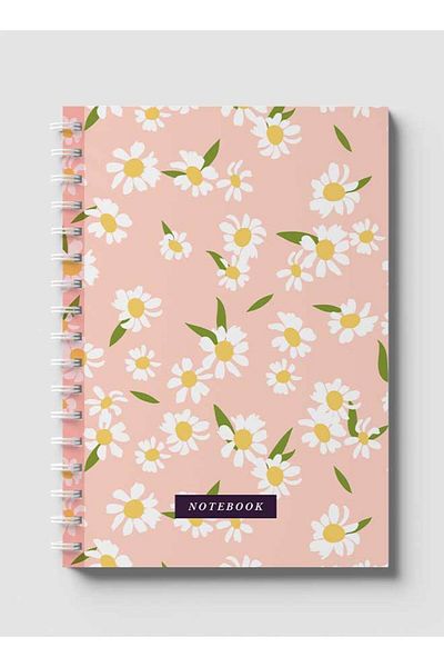 LOWHA Spiral Notebook with Front and Back Hard Covers Featuring Flower Design