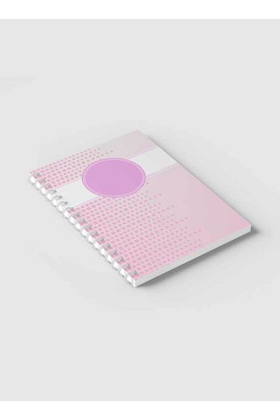LOWHA Spiral Notebook with Front and Back Hard Covers Featuring Abstract Pink & White Cube Design