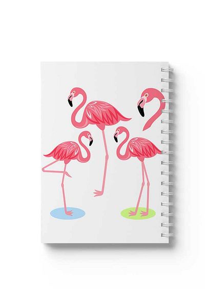 LOWHA Spiral Notebook with Front and Back Hard Covers Featuring Flamingos Design