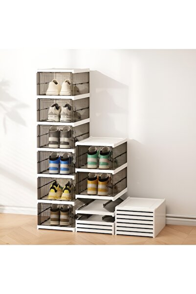 Cozy Nest Foldable 6-Tier Shoe Rack Organizer with Doors Clear Plastic Expand...