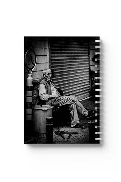 LOWHA Spiral Notebook with Front and Back Hard Covers Featuring Old Man in the Street Design