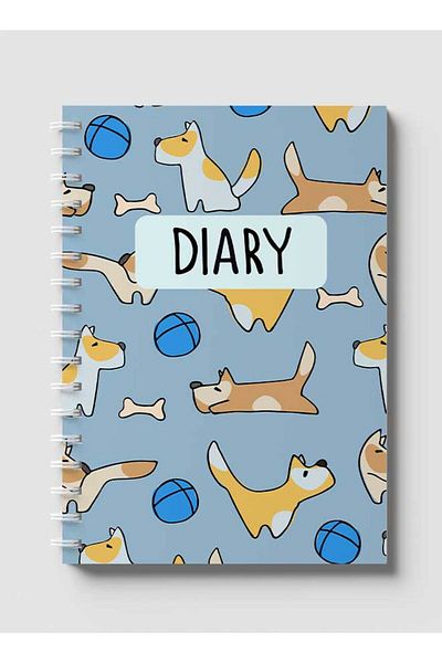 LOWHA Spiral Notebook with Front and Back Hard Covers Featuring Dogs & Ball Diary Design