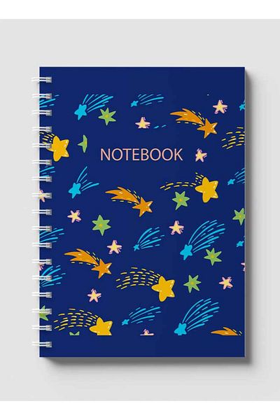 LOWHA Spiral Notebook with Front and Back Hard Covers Featuring Boho Stars Design