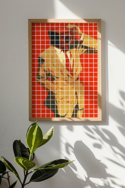 Artavessa لوحة Popart مربعة الشكل مخططة بإطار من الخشب الخام الحقيقي من قطعة ...