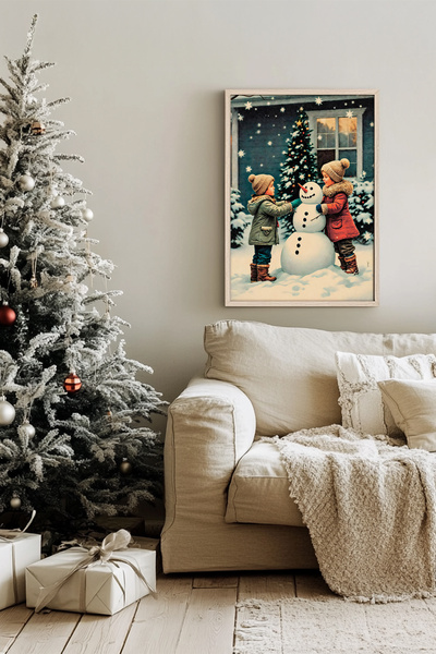 Artavessa Tek Parça Gerçek Ham Ahşap Çerçeveli Yılbaşı(New Year) Temalı Tablo - Model 2