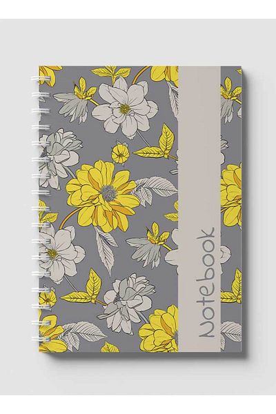 LOWHA Spiral Notebook with Front and Back Hard Covers Featuring Abstract Floral Vector Design