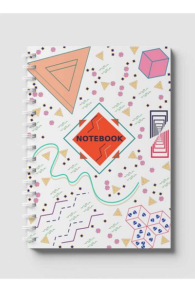 LOWHA Spiral Notebook with Front and Back Hard Covers Featuring Memphis Geometric Design