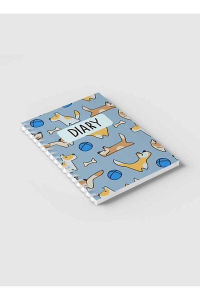 LOWHA Spiral Notebook with Front and Back Hard Covers Featuring Dogs & Ball Diary Design