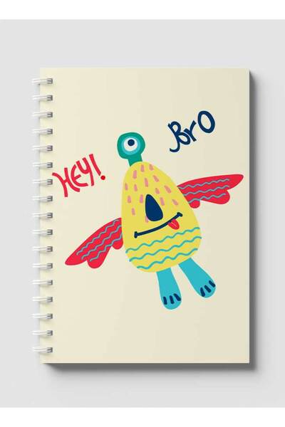 LOWHA دفتر ملاحظات حلزوني مع غلافين أمامي وخلفي صلبين بتصميم Hey Bro Monster