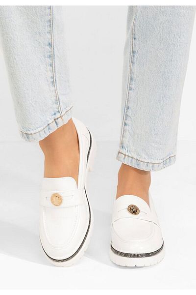 B T Shoes Sharyana white thick-soled loafers