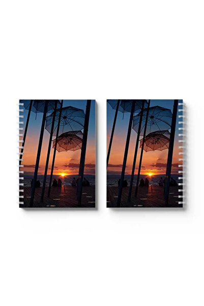 LOWHA دفتر ملاحظات حلزوني مع غلافين أمامي وخلفي صلبين بتصميم "فوق الشاطئ"