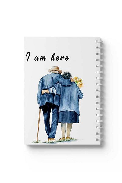 LOWHA Spiral Notebook with Front and Back Hard Covers Featuring I Am Here Cute Couple Design