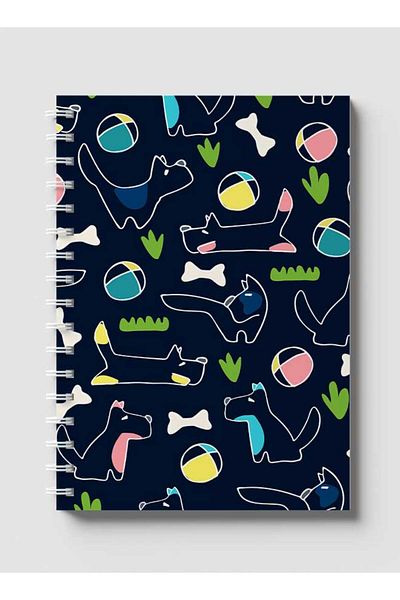 LOWHA Spiral Notebook with Front and Back Hard Covers Featuring Dogs & Balls Design