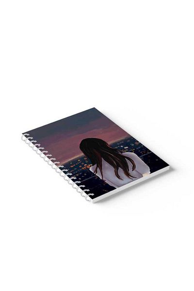LOWHA Spiral Notebook with Front and Back Hard Covers Featuring Girl Over the City Design