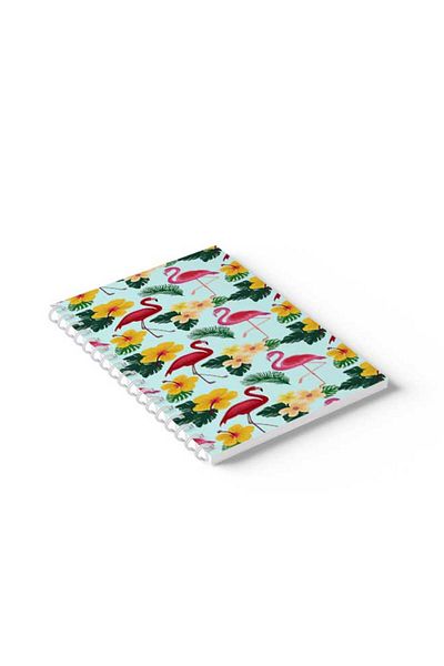 LOWHA Spiral Notebook with Front and Back Hard Covers Featuring Flamingos Design