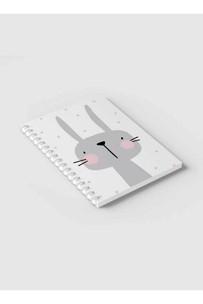 LOWHA Spiral Notebook with Front and Back Hard Covers Featuring Rabbit Cartoon & Dots Design