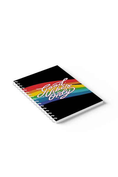 LOWHA Spiral Notebook with Front and Back Hard Covers Featuring Rainbow Good Vibes Only Design