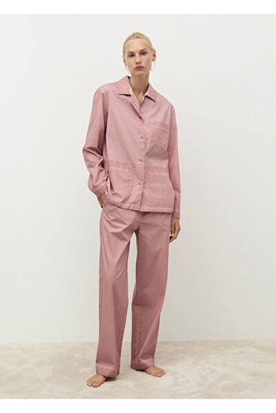 MANGO Woman Pamuklu garment dyed uzun pantolon