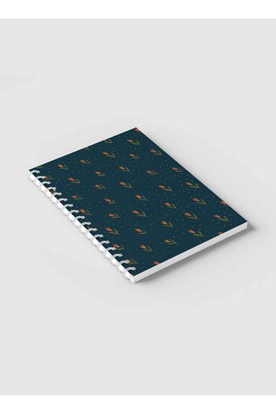 LOWHA Spiral Notebook with Front and Back Hard Covers Featuring Flowers with White Dots Design