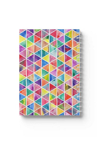 LOWHA Spiral Notebook with Front and Back Hard Covers Featuring Colourful Triangles Design