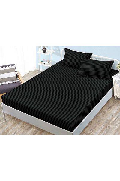 Sonia-home Bed cover set with elastic and pillowcases, Finet damask, black, 140x200cm, 50x75cm