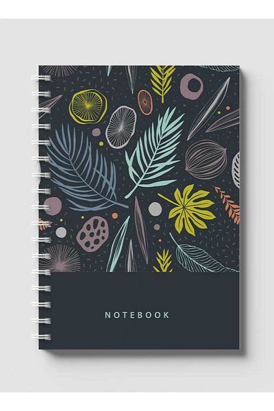 LOWHA Spiral Notebook with Front and Back Hard Covers Featuring Abstract Floral Dark Grey Design
